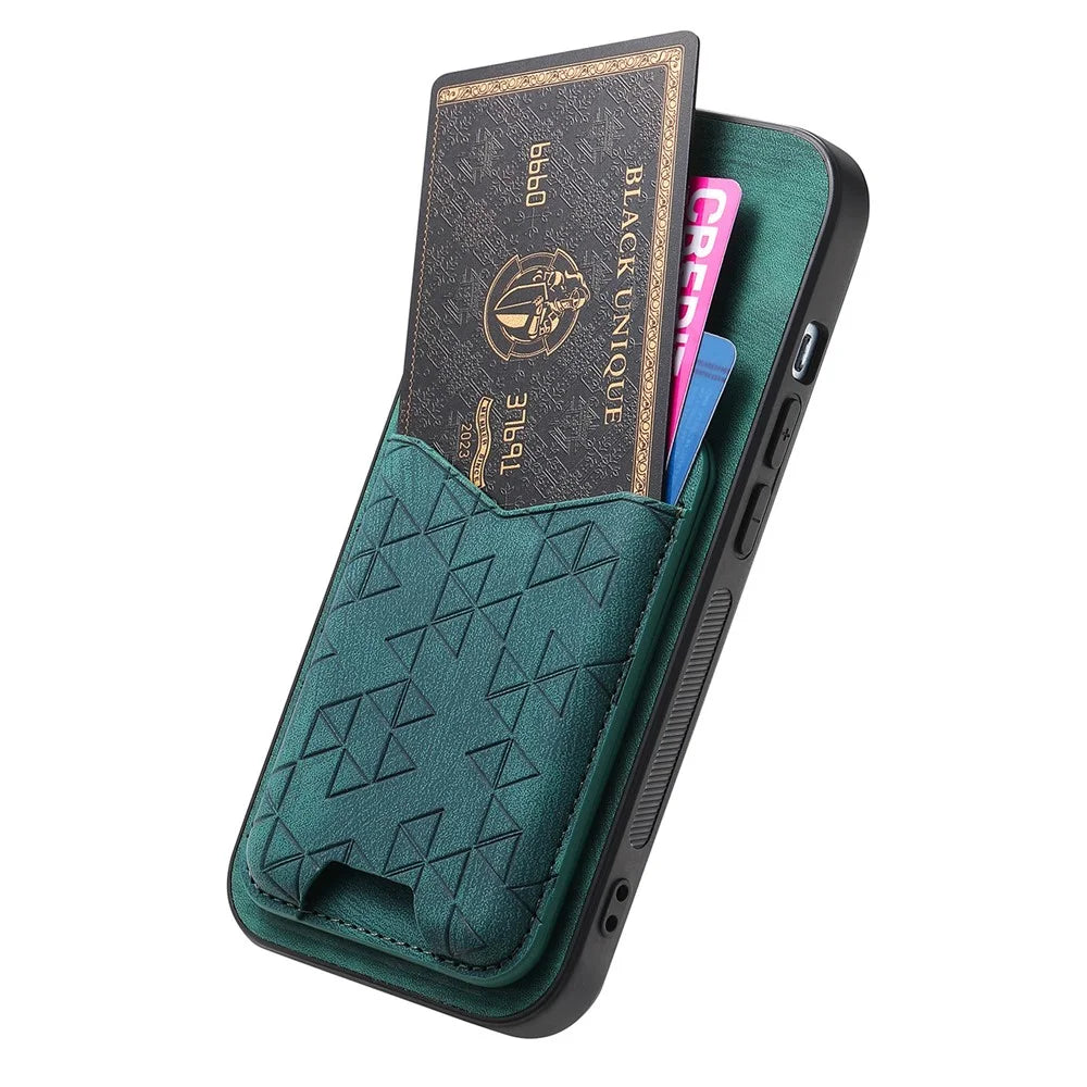 For Samsung Galaxy A54 5G Case Imprinted Pattern Card Holder Kickstand Leather Back Cover - Green - 3