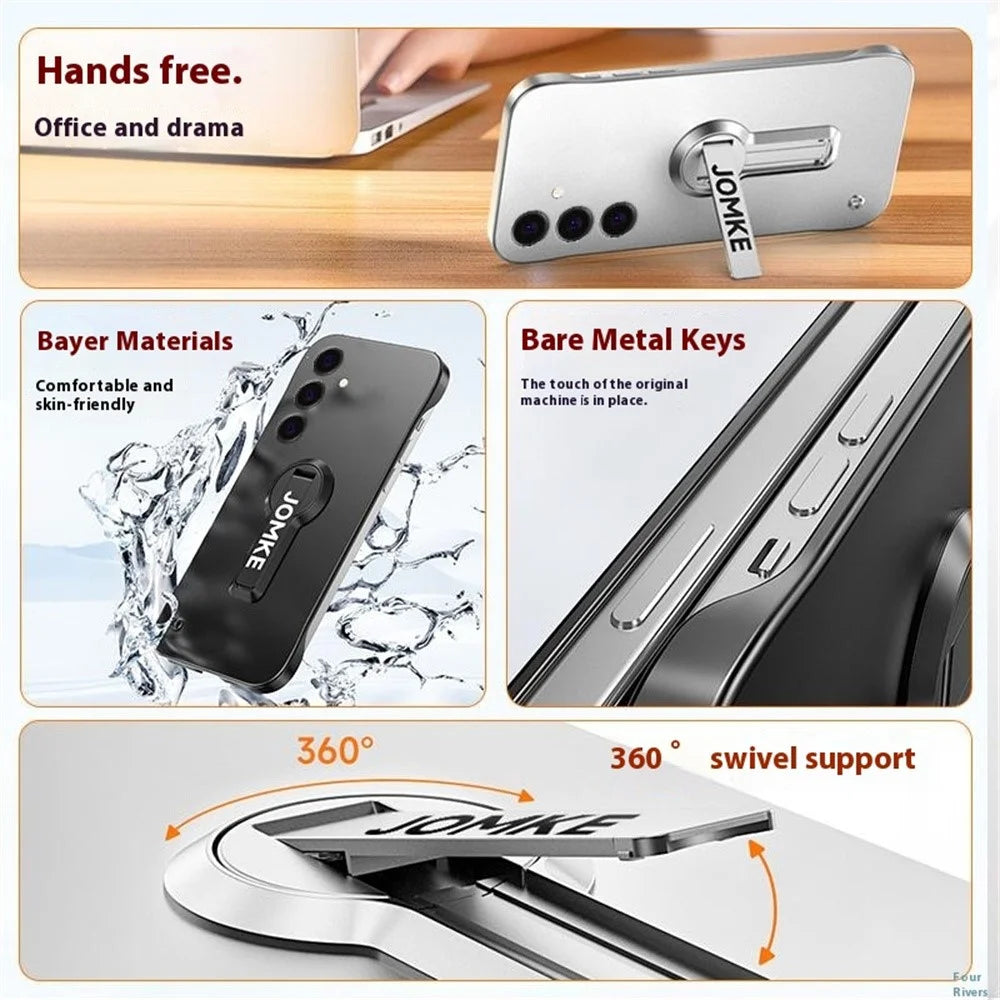 For Samsung Galaxy S25 Case Hard PC Frameless Baking Paint Kickstand Phone Cover - Black - 3