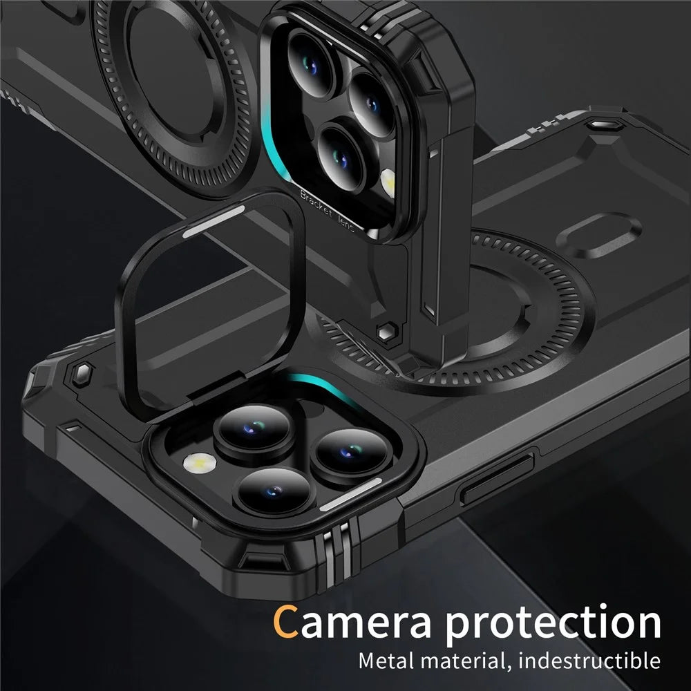 For iPhone 14 Pro Case Compatible with MagSafe Metal Lens Frame Kickstand PC+TPU Mobile Cover - Black - 5