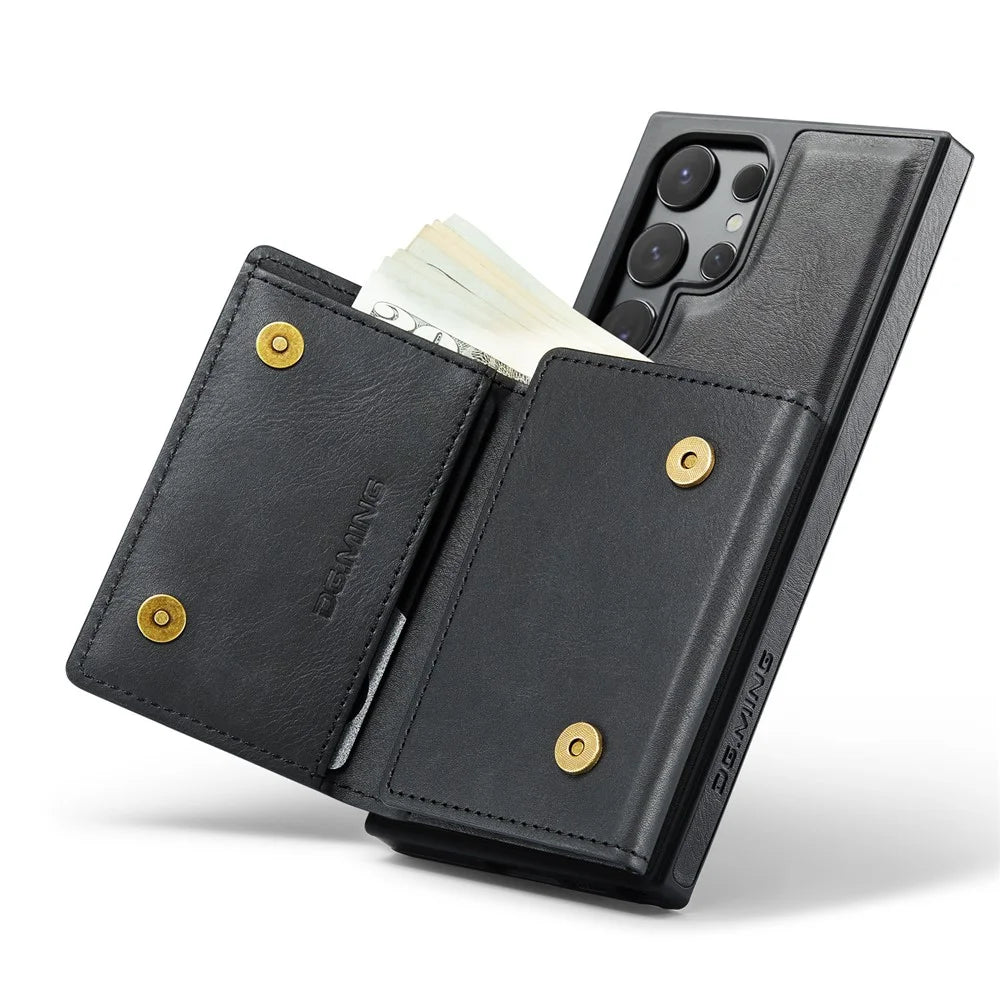 DG.MING M6 Series For Samsung Galaxy S24 Ultra Case Magnetic Wallet PU+PC+TPU Phone Cover - Black - 3