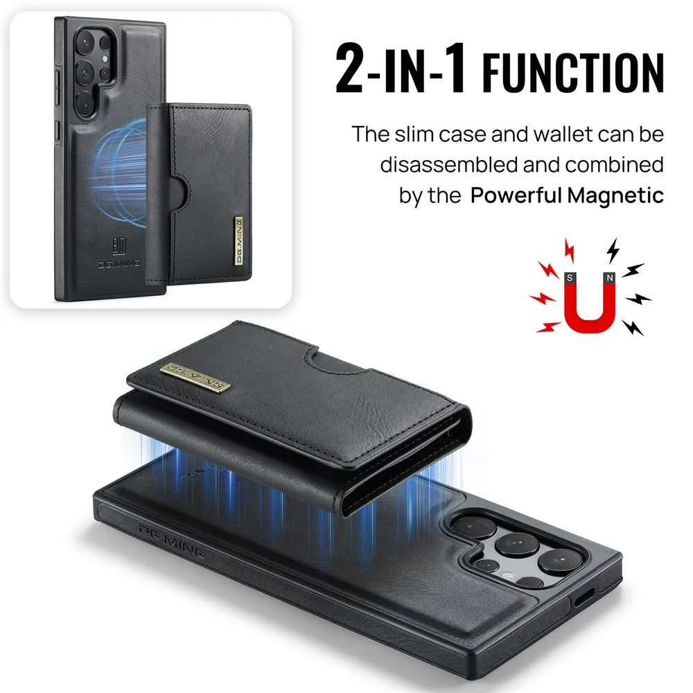 DG.MING M6 Series For Samsung Galaxy S24 Ultra Case Magnetic Wallet PU+PC+TPU Phone Cover - Black - 6