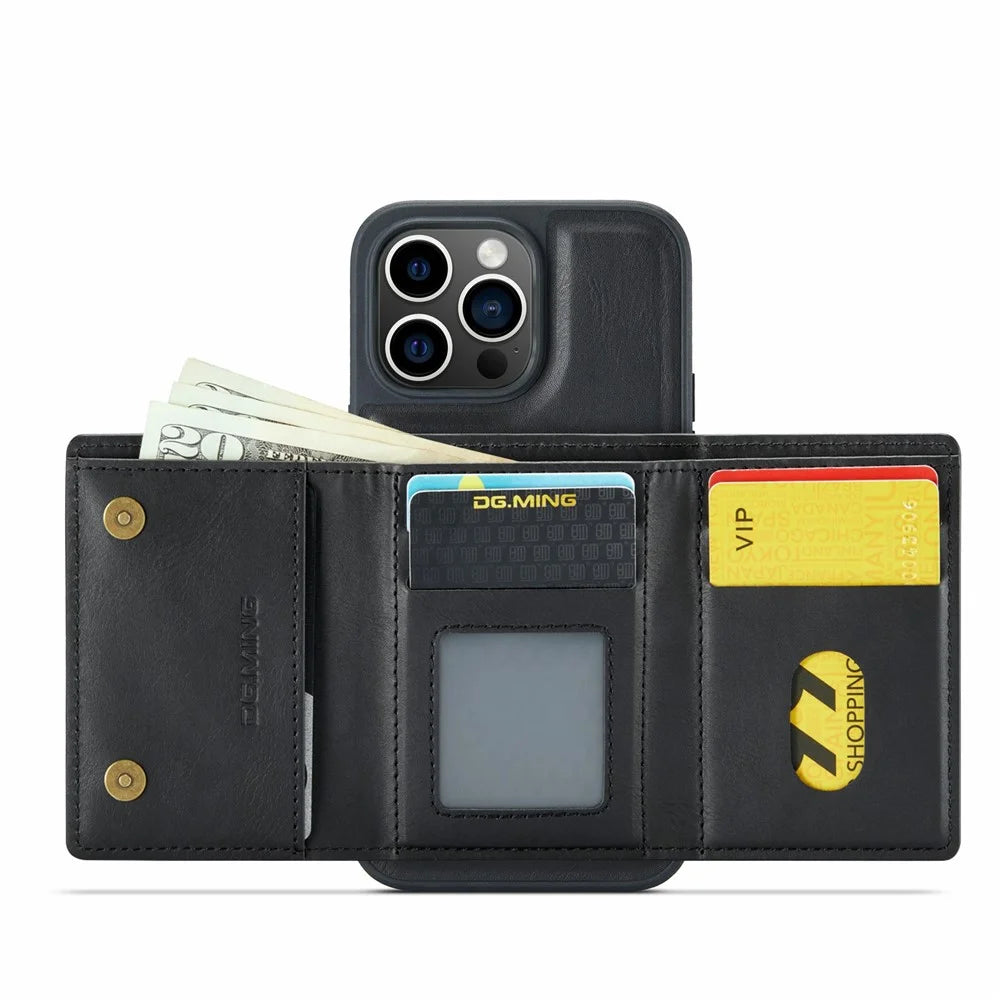DG.MING M6 Series For iPhone 13 Pro Max Case Magnetic Wallet PU+PC+TPU Phone Cover - Black - 2