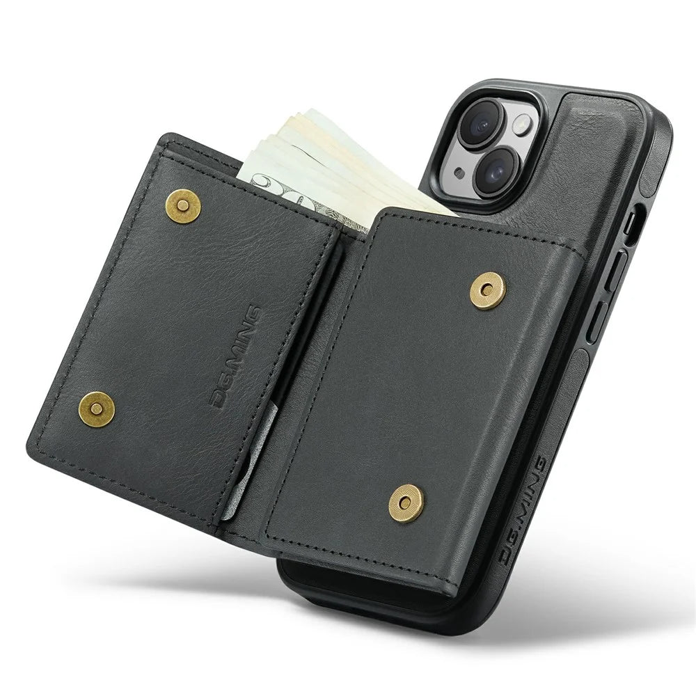 DG.MING M6 Series For iPhone 15 Case Magnetic Wallet PU+PC+TPU Phone Cover - Black - 3