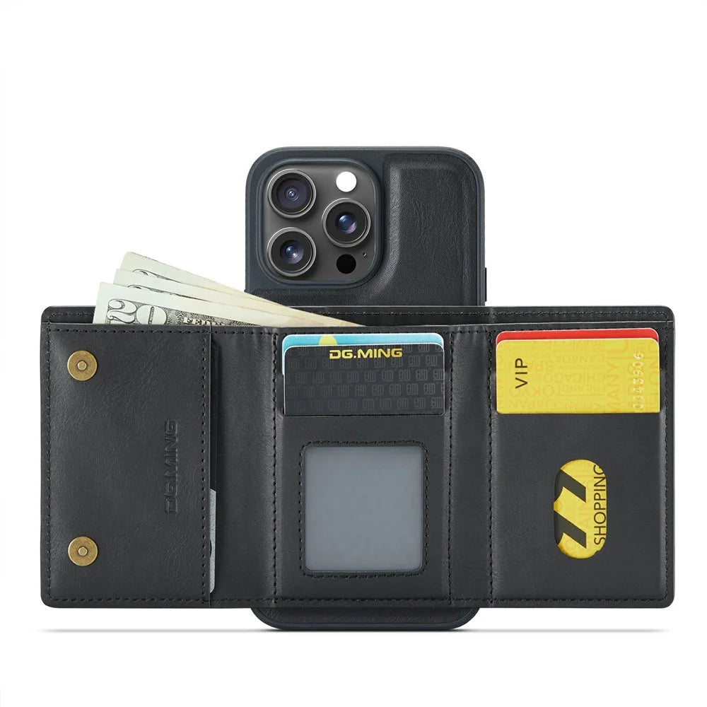 DG.MING M6 Series For iPhone 15 Pro Case Magnetic Wallet PU+PC+TPU Phone Cover - Black - 2