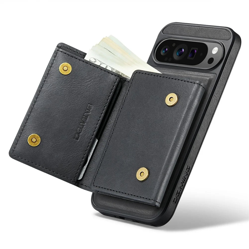 DG.MING M6 Series For Google Pixel 9 Pro XL Case Magnetic Wallet PU+PC+TPU Phone Cover - Black - 3