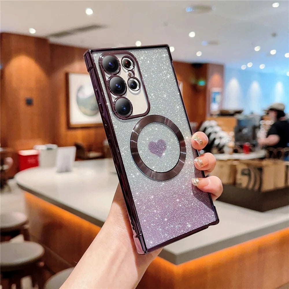 For Samsung Galaxy S25 Ultra Case Gradient Sparkle TPU Phone Cover Magnetic Case - Dark Purple - 2