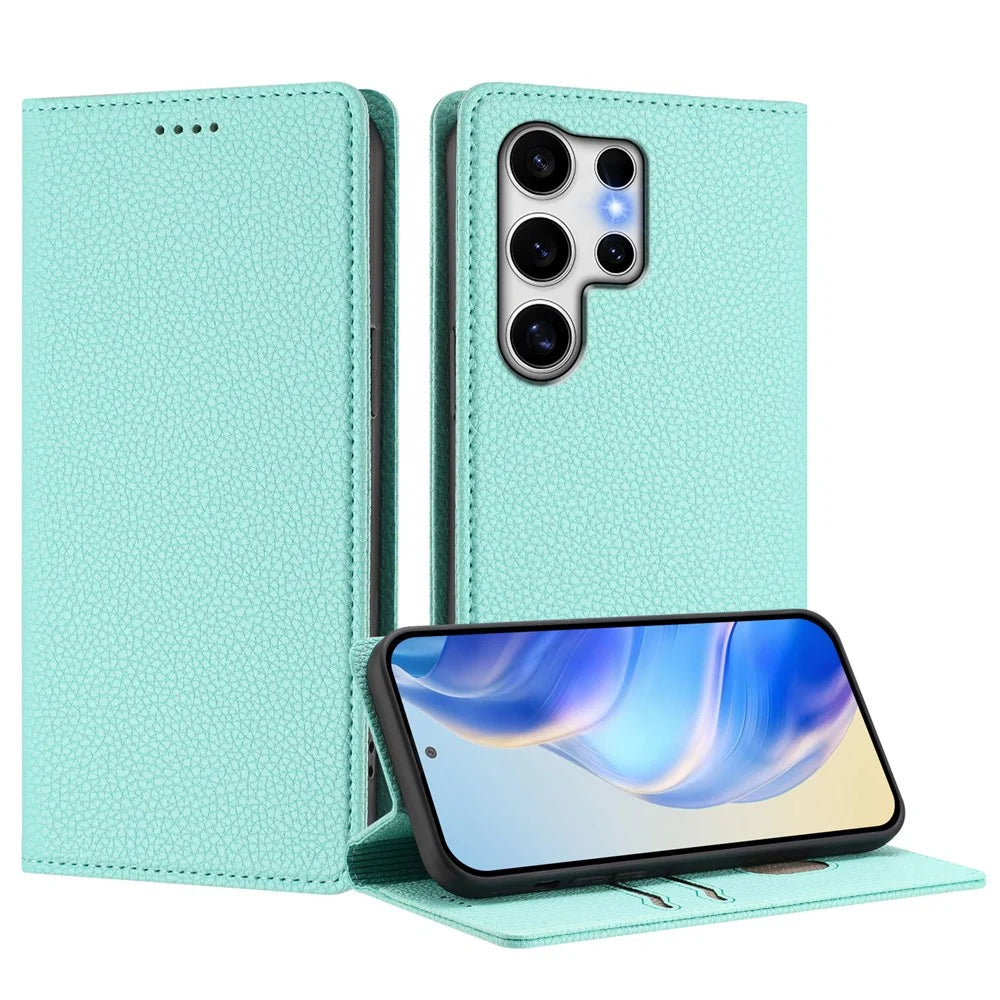 For Samsung Galaxy S25 Ultra Wallet Case RFID Blocking Litchi Texture Leather Mobile Cover - Mint Green - 2