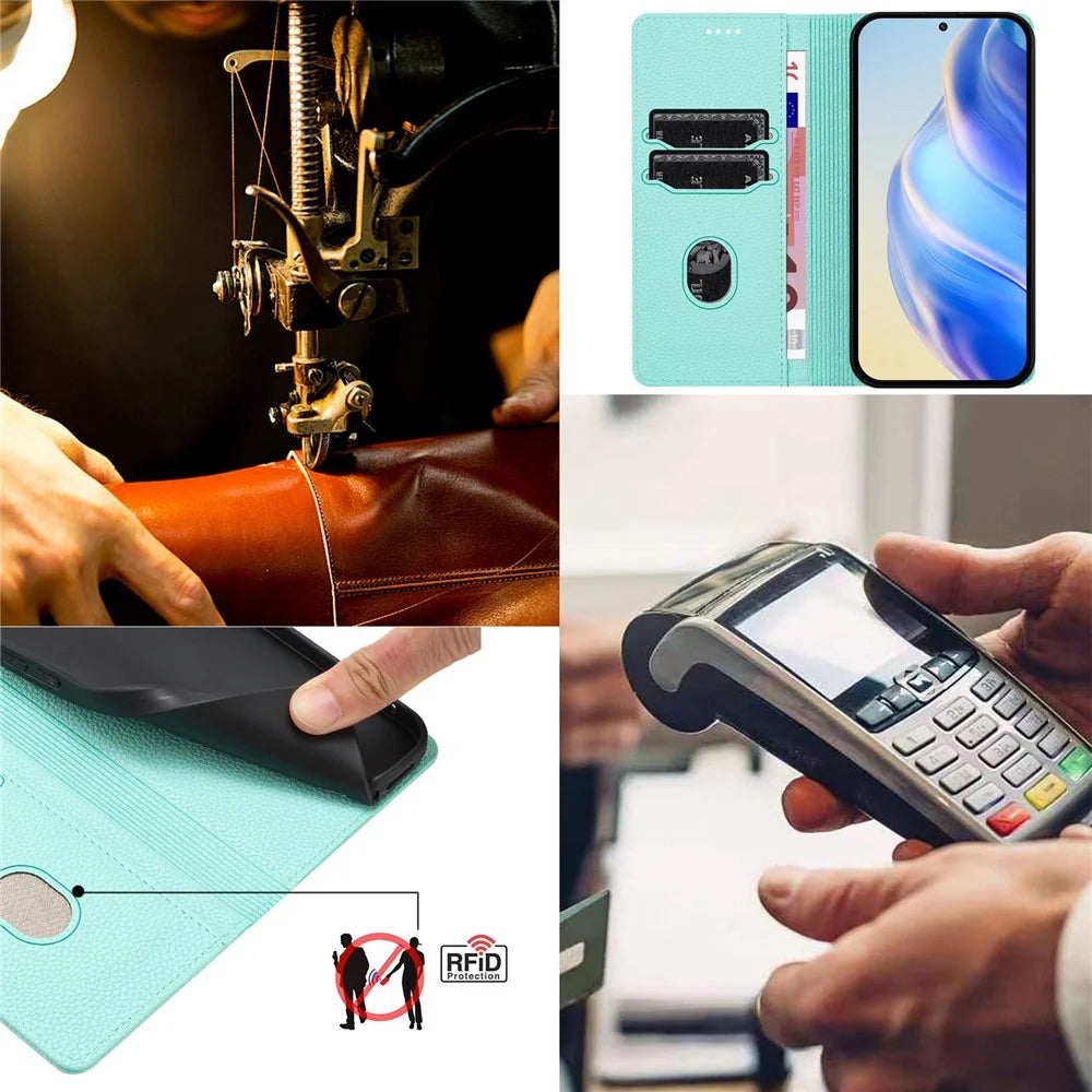 For Samsung Galaxy S25 Ultra Wallet Case RFID Blocking Litchi Texture Leather Mobile Cover - Mint Green - 7
