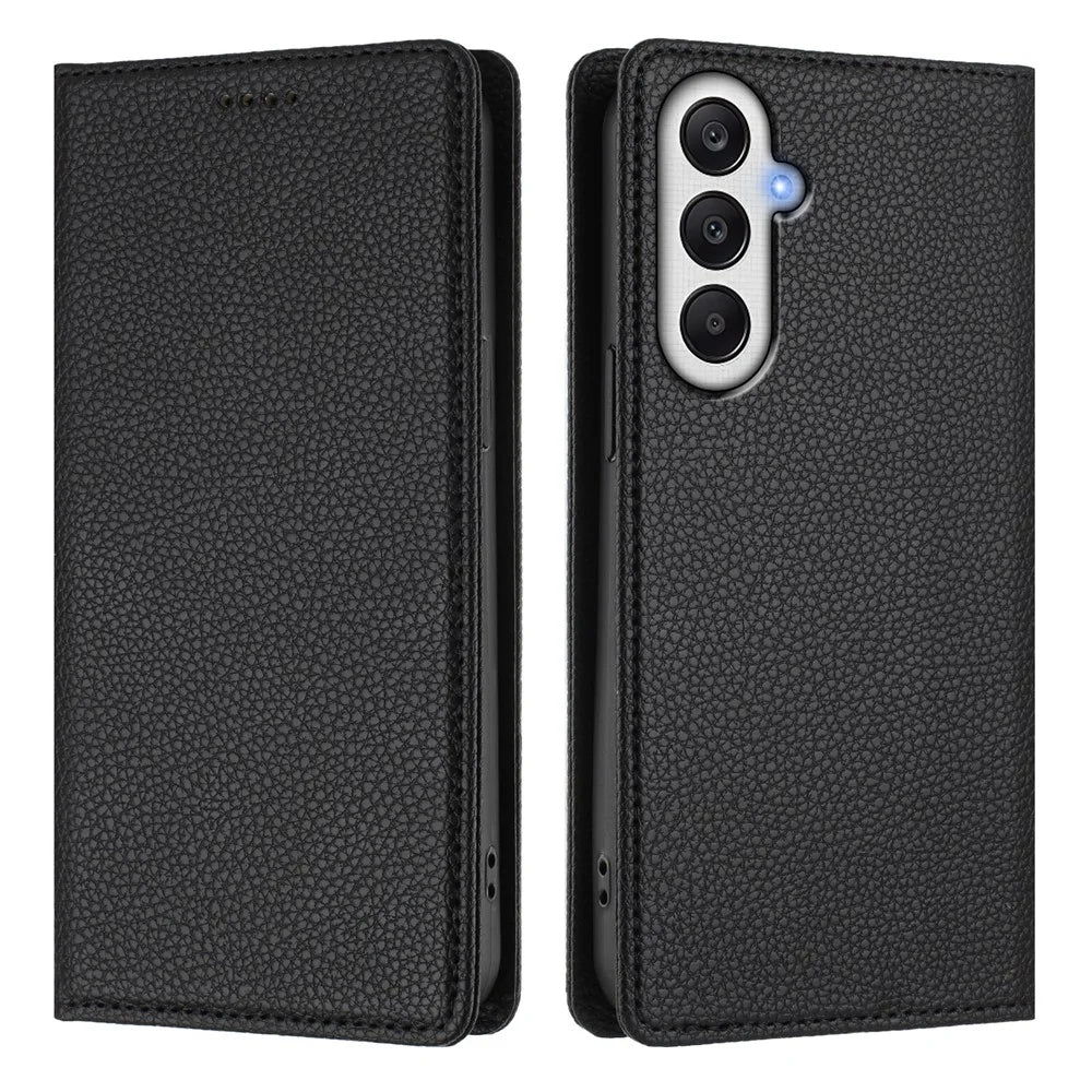 For Samsung Galaxy A55 5G Wallet Case RFID Blocking Litchi Texture Leather Mobile Cover - Black - 3