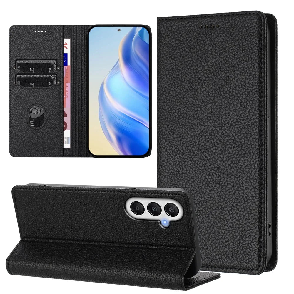 For Samsung Galaxy A55 5G Wallet Case RFID Blocking Litchi Texture Leather Mobile Cover - Black - 4