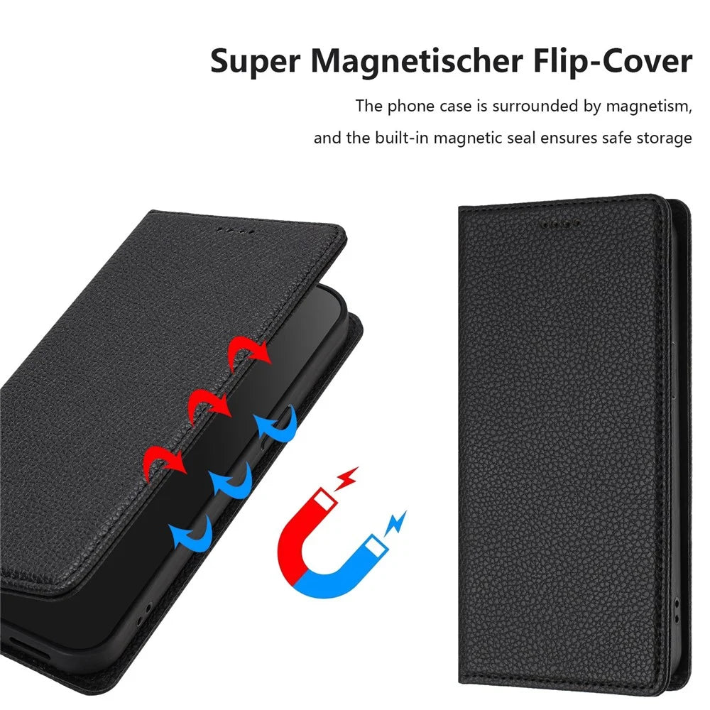 For Samsung Galaxy A55 5G Wallet Case RFID Blocking Litchi Texture Leather Mobile Cover - Black - 6