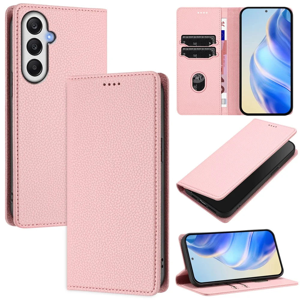 For Samsung Galaxy A26 5G Wallet Case RFID Blocking Litchi Texture Leather Mobile Cover - Pink - 1