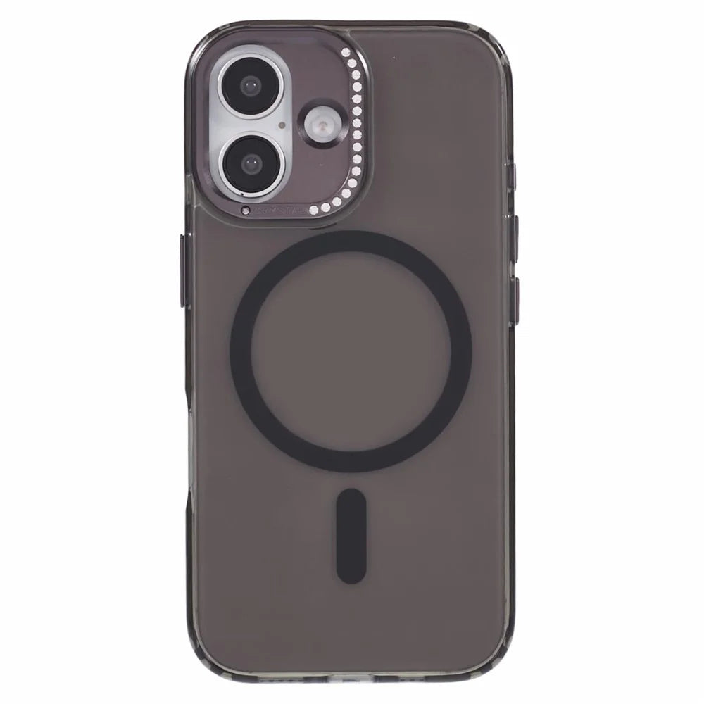 For iPhone 16 Plus Case Compatible with MagSafe TPU+PC Phone Back Cover Rhinestone Decor - Transparent Black - 3