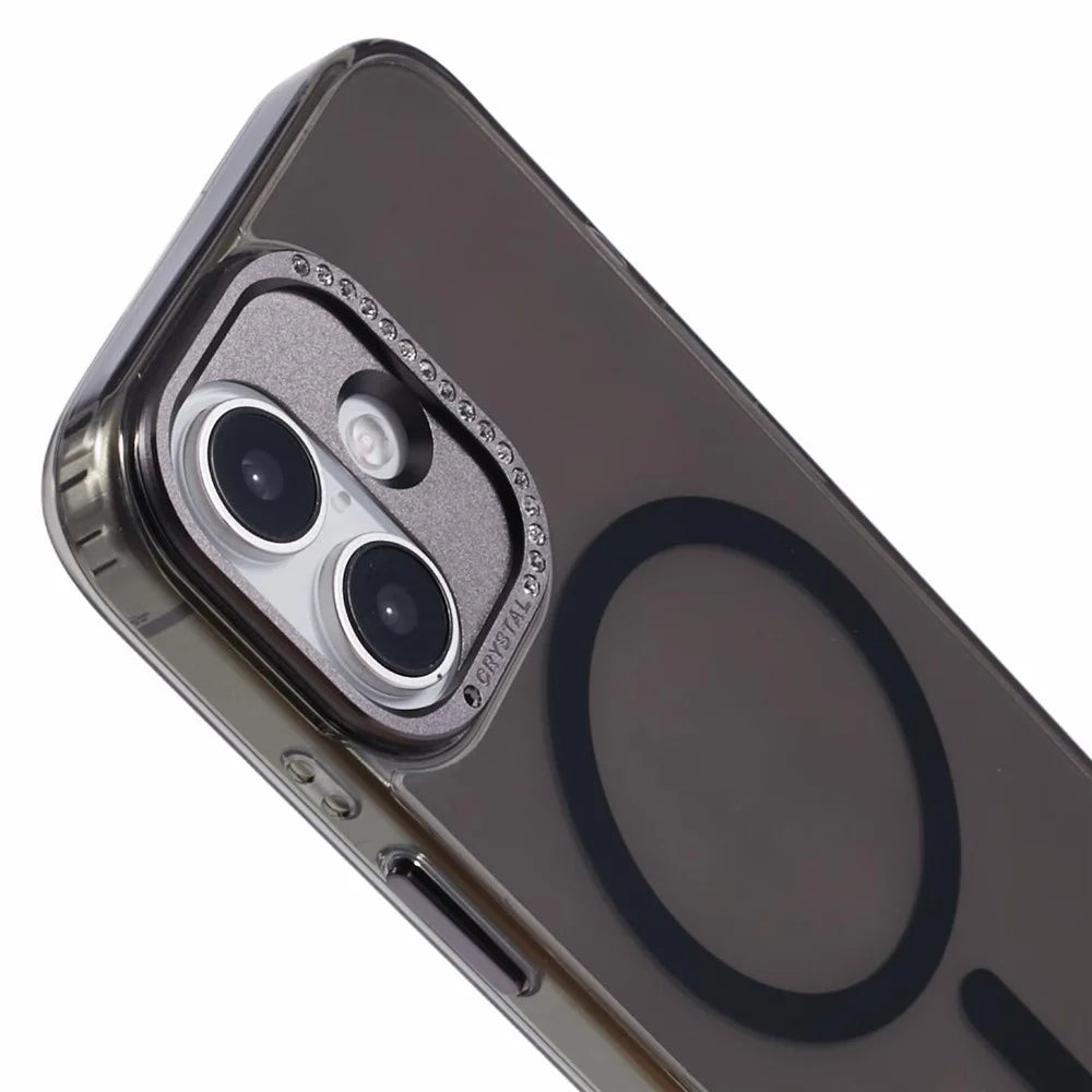 For iPhone 16 Plus Case Compatible with MagSafe TPU+PC Phone Back Cover Rhinestone Decor - Transparent Black - 5