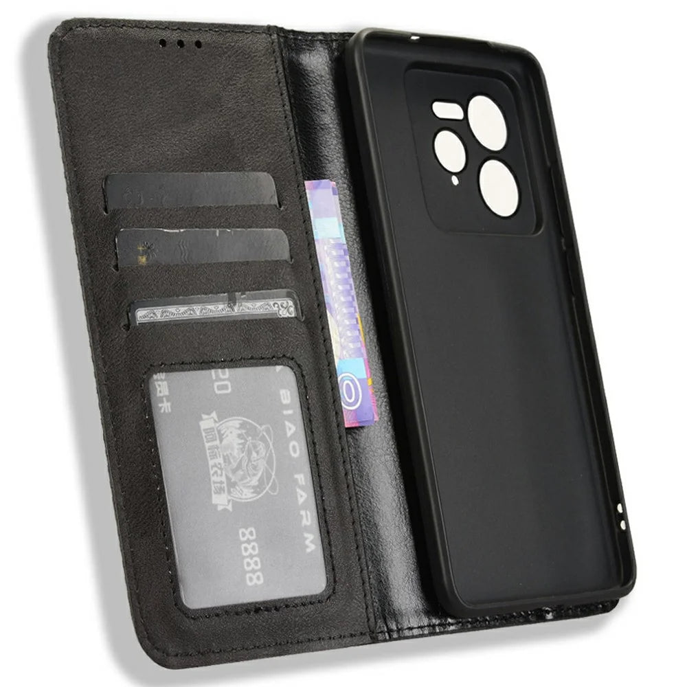 For Realme GT 7 Pro 5G Leather Case Wallet Stand Retro Texture Phone Cover - Black - 4