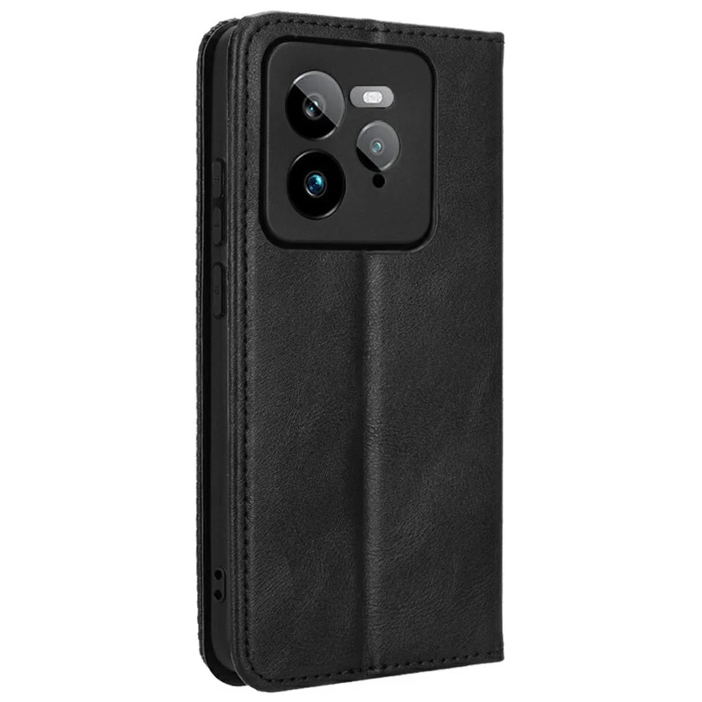 For Realme GT 7 Pro 5G Leather Case Wallet Stand Retro Texture Phone Cover - Black - 7