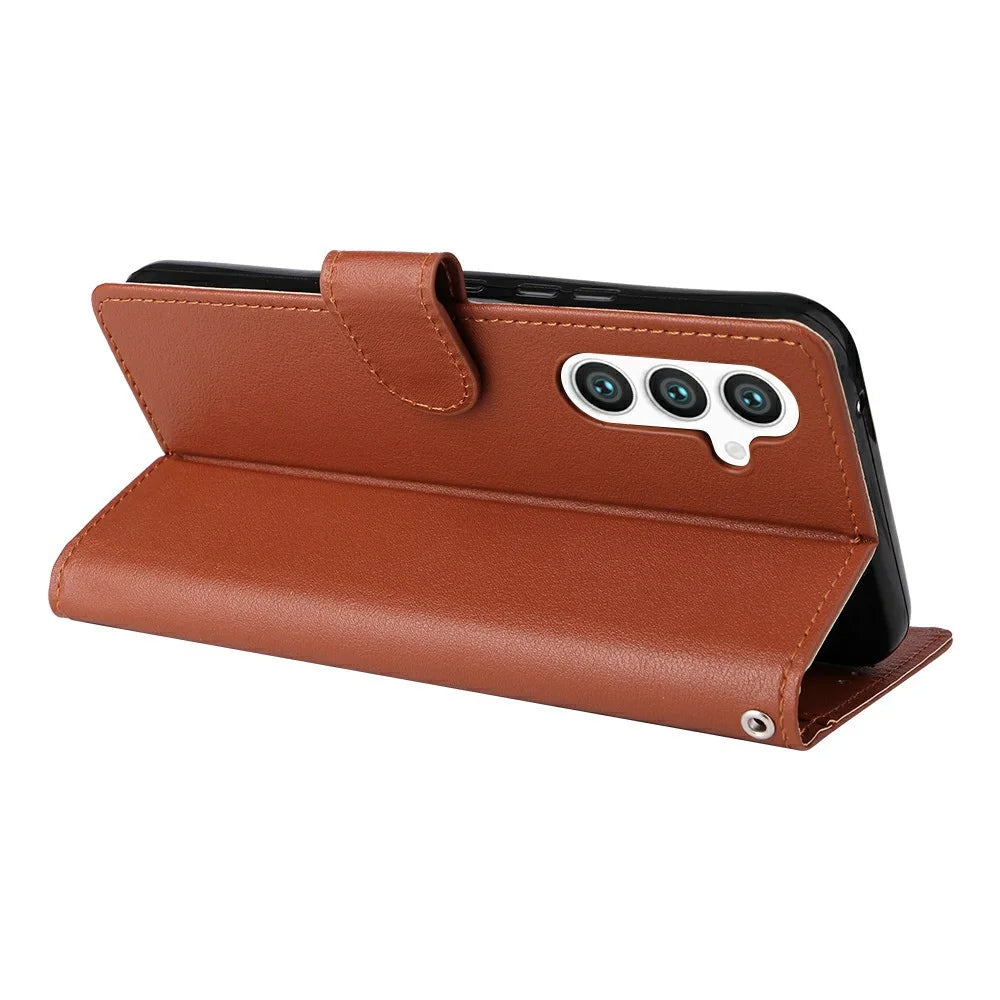 For Samsung Galaxy S25 / S24 Case Wallet Stand View PU Leather Phone Cover - Brown - 3