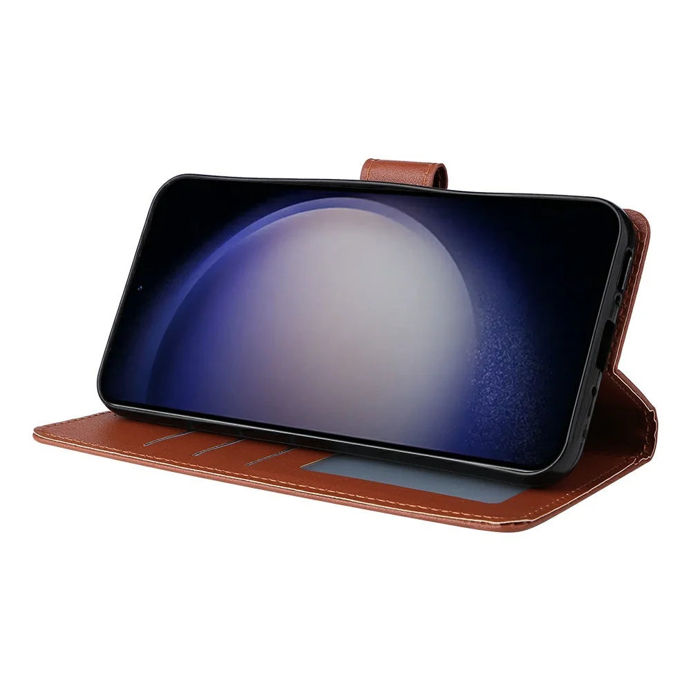 For Samsung Galaxy S25 / S24 Case Wallet Stand View PU Leather Phone Cover - Brown - 4
