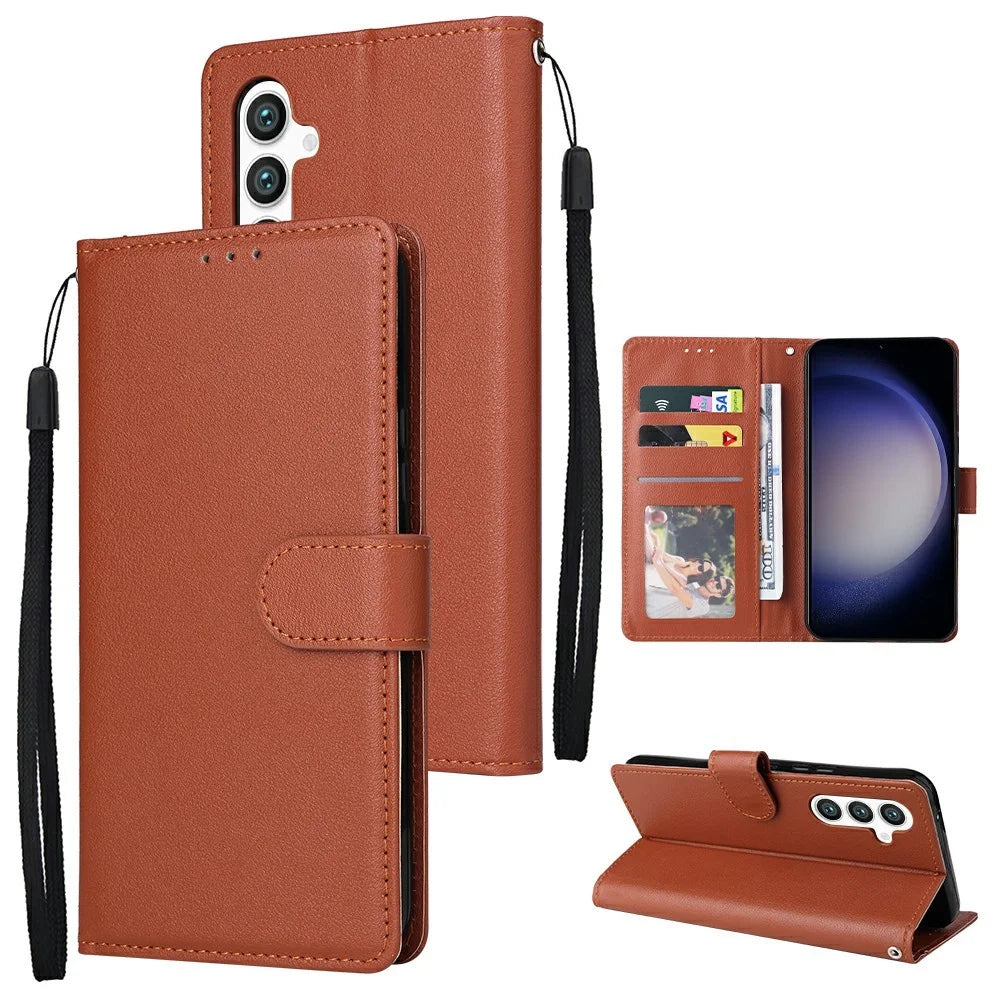 For Samsung Galaxy S25 / S24 Case Wallet Stand View PU Leather Phone Cover - Brown - 5