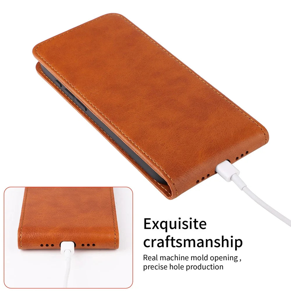 For iPhone 15 Plus Case with Card Slot Magnetic Vertical Flip Leather Phone Cover - Black - 5