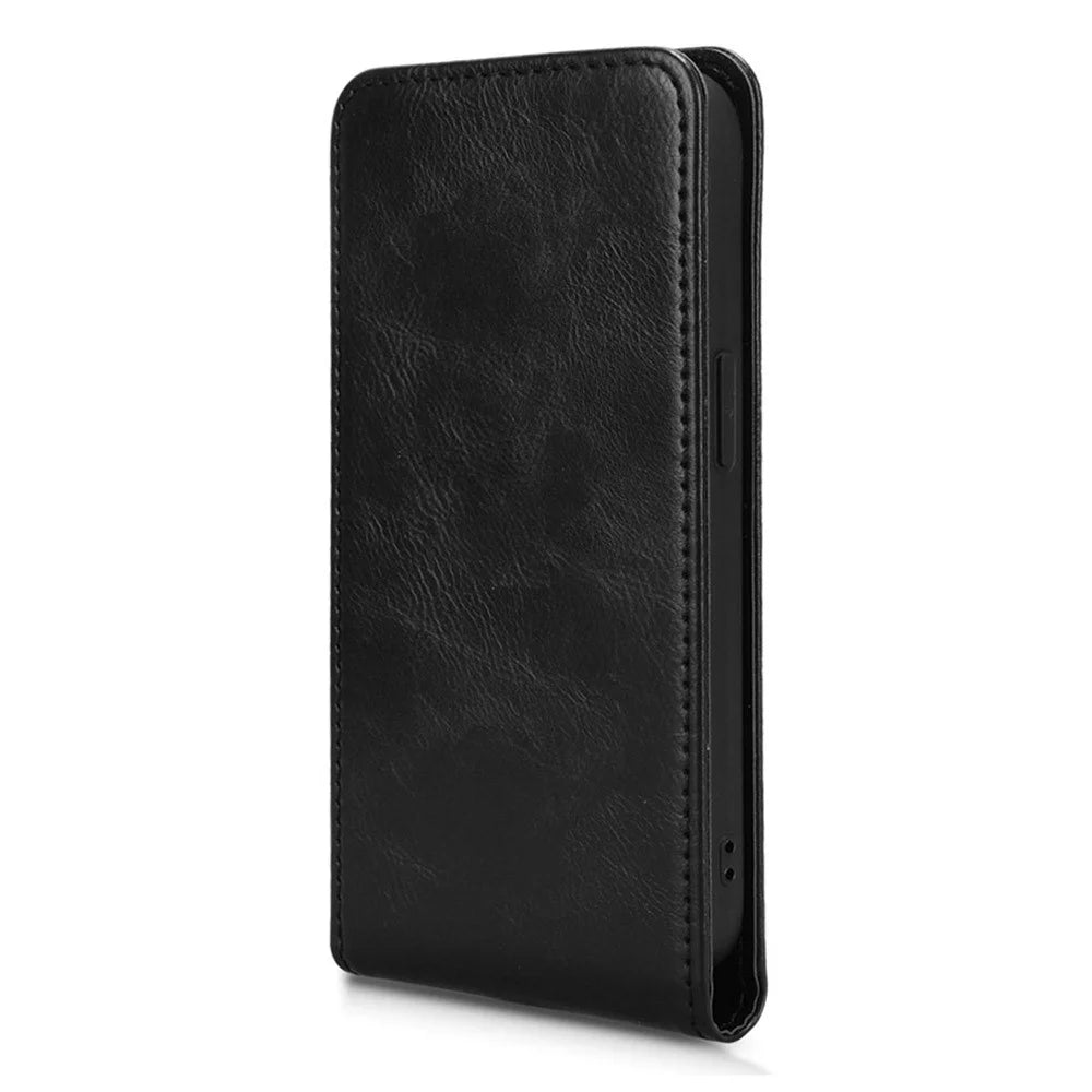 For iPhone 15 Plus Case with Card Slot Magnetic Vertical Flip Leather Phone Cover - Black - 7