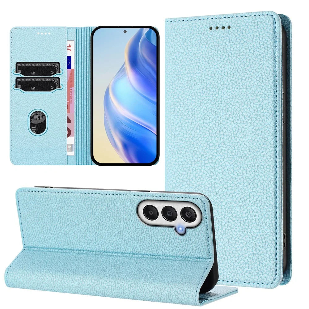 For Samsung Galaxy A37 5G / A56 5G / A36 5G Wallet Case RFID Blocking Litchi Texture Leather Mobile Cover - Baby Blue - 4