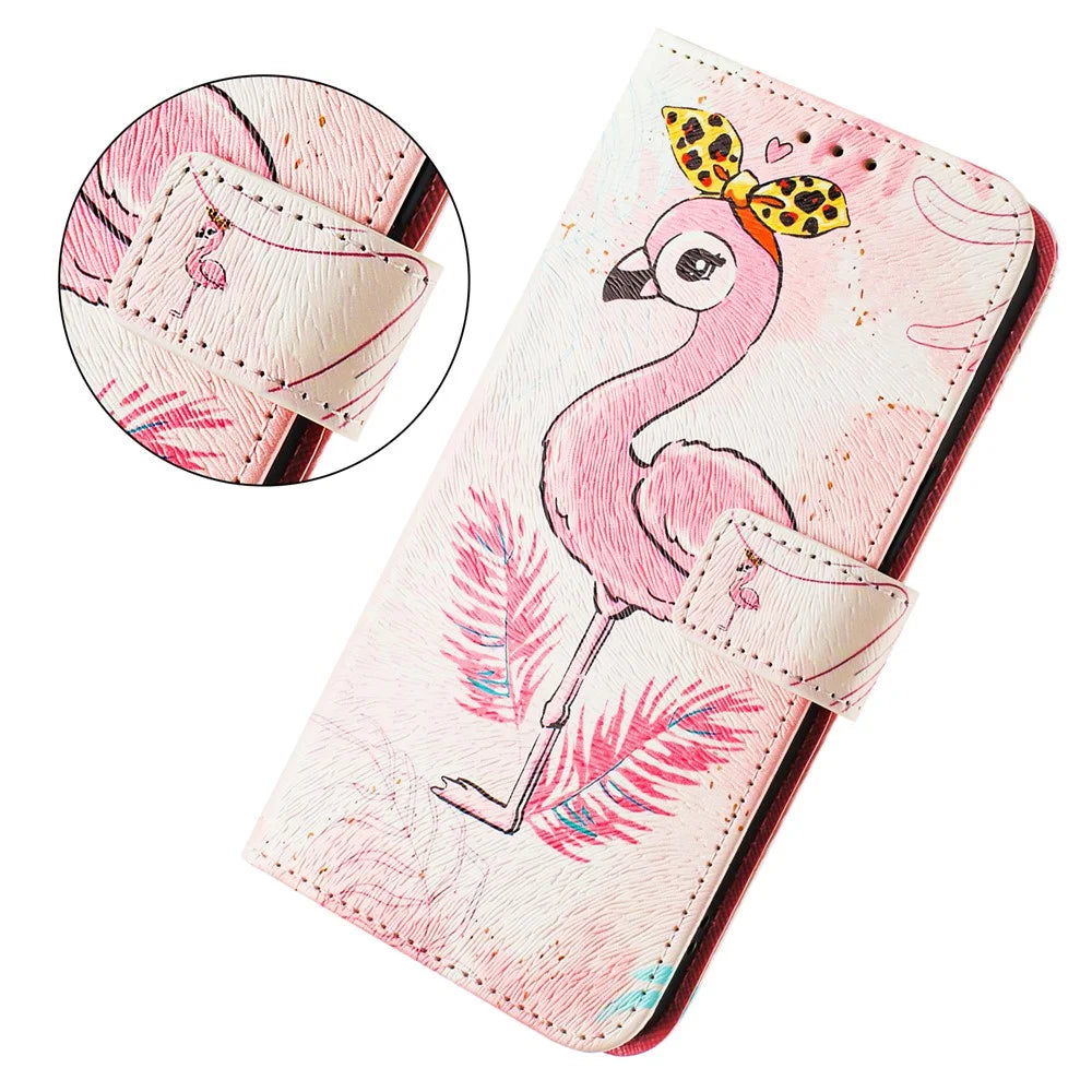 For Samsung Galaxy A14 4G / Galaxy A14 5G Case Pattern Printing Wallet Phone Cover with Strap - Flamingo - 5