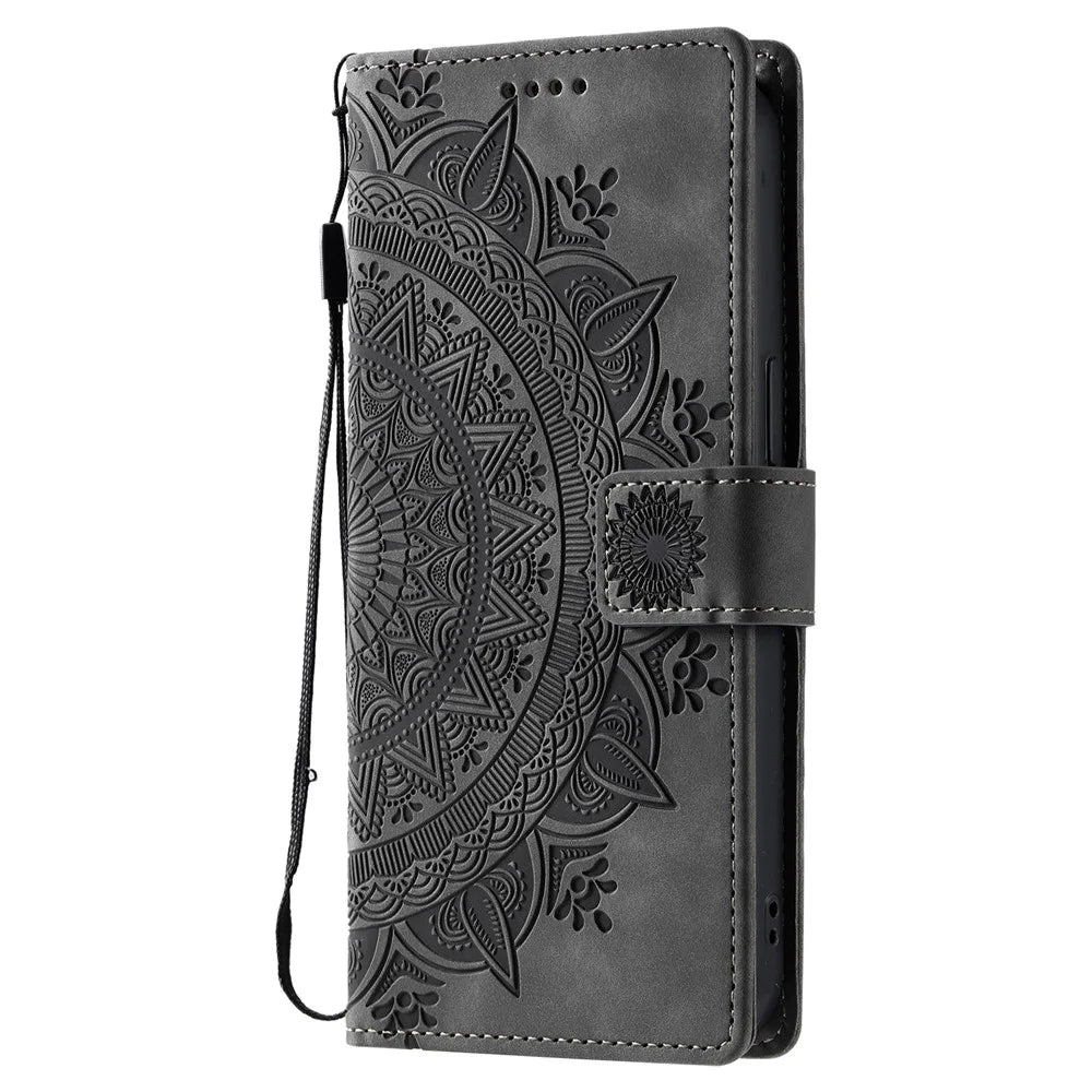 Style 018 For Samsung Galaxy A25 5G (Global) (161.0 x 76.5 x 8.3mm) Case Imprinted Totem Skin Feel Wallet Leather Phone Cover - Grey - 7