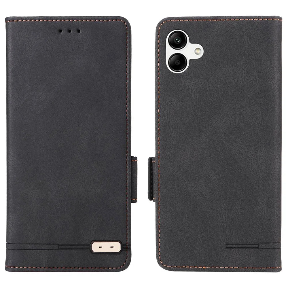 Hardware Decor Phone Case for Samsung Galaxy A04 4G (164.4 x 76.3 x 9.1 mm), Dual Magnetic Clasp PU Leather Wallet Adjustable Stand Phone Cover - Black - 1