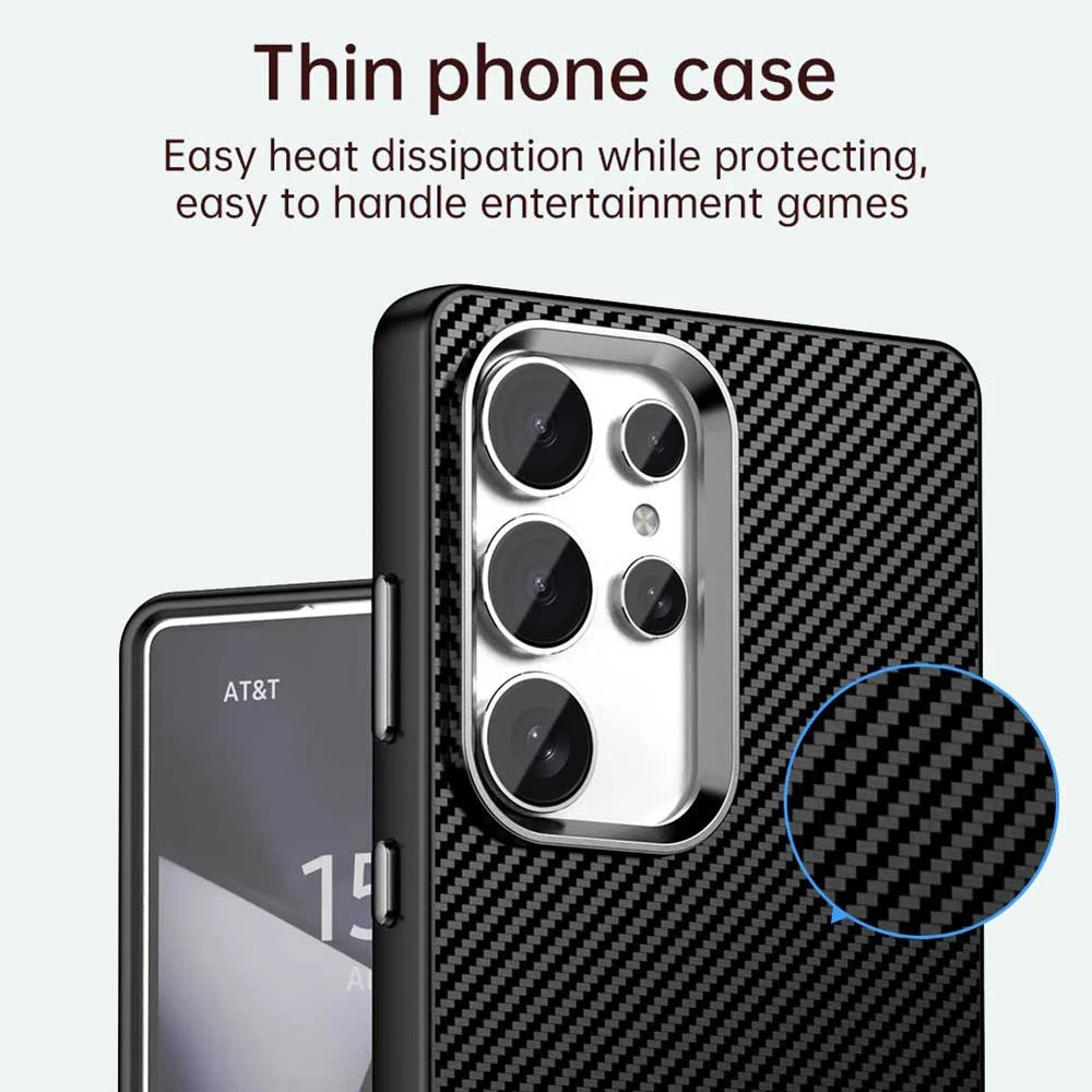 For Samsung Galaxy S25 Ultra Case Cell Phone Hybrid Back Cover Carbon Fiber Texture - Black - 5