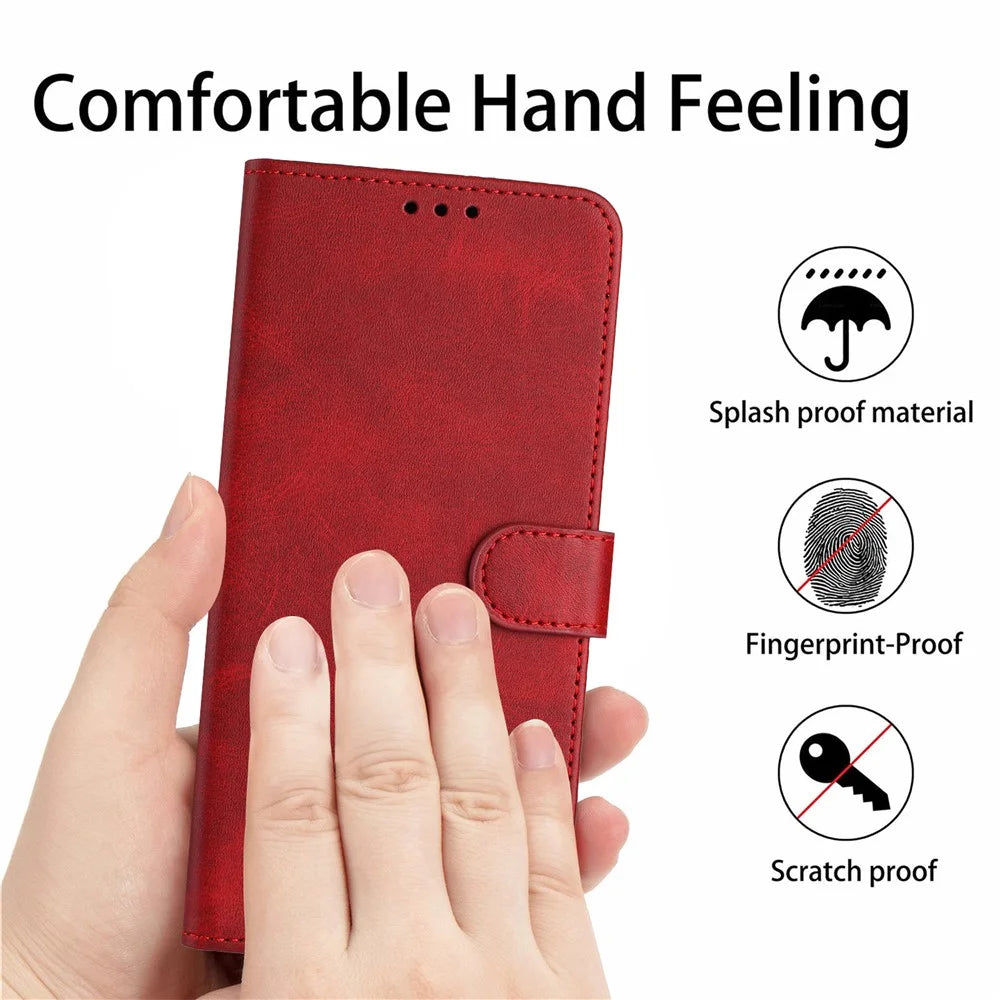 For Samsung Galaxy A56 5G Case Flip Stand PU Leather Wallet Phone Cover Calf Texture - Red - 5