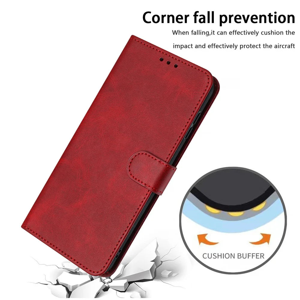 For Samsung Galaxy A56 5G Case Flip Stand PU Leather Wallet Phone Cover Calf Texture - Red - 6