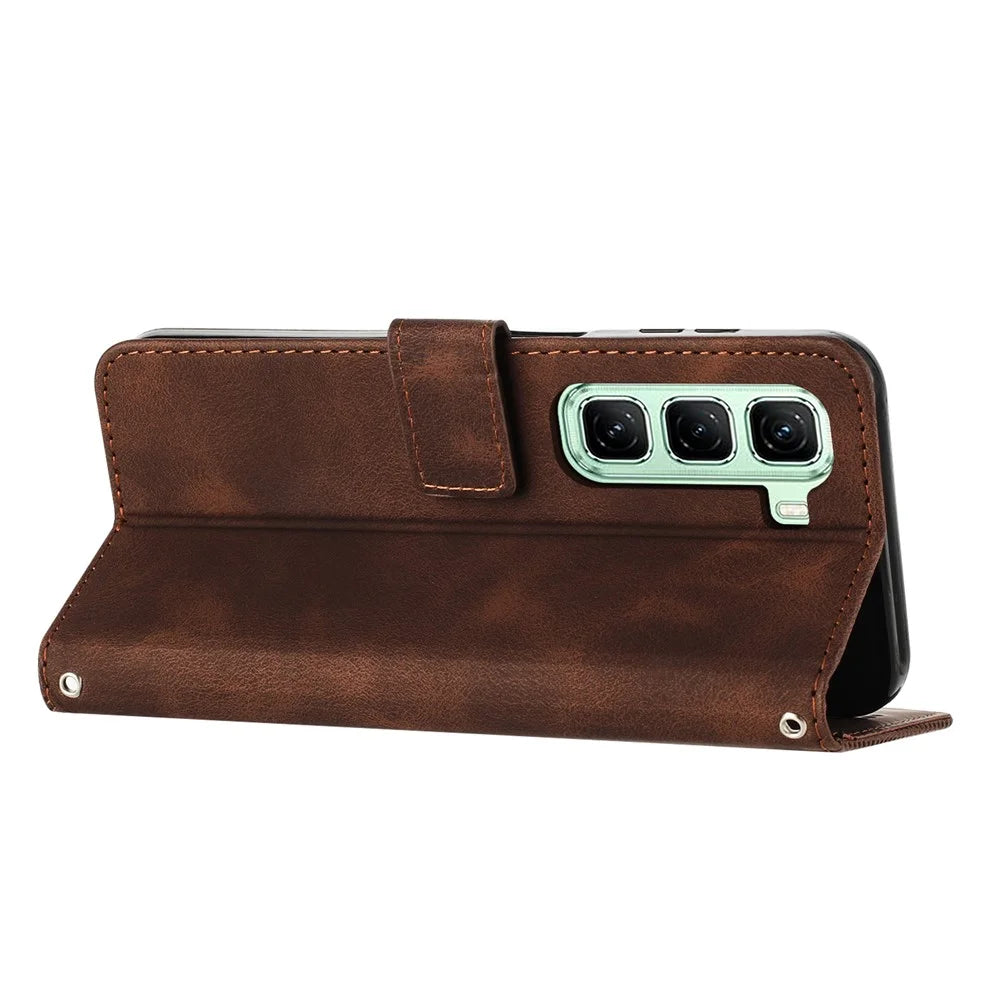 For Infinix Hot 50 Pro+ 4G Case Handbag Imprinted Triangle Leather Phone Cover - Brown - 3