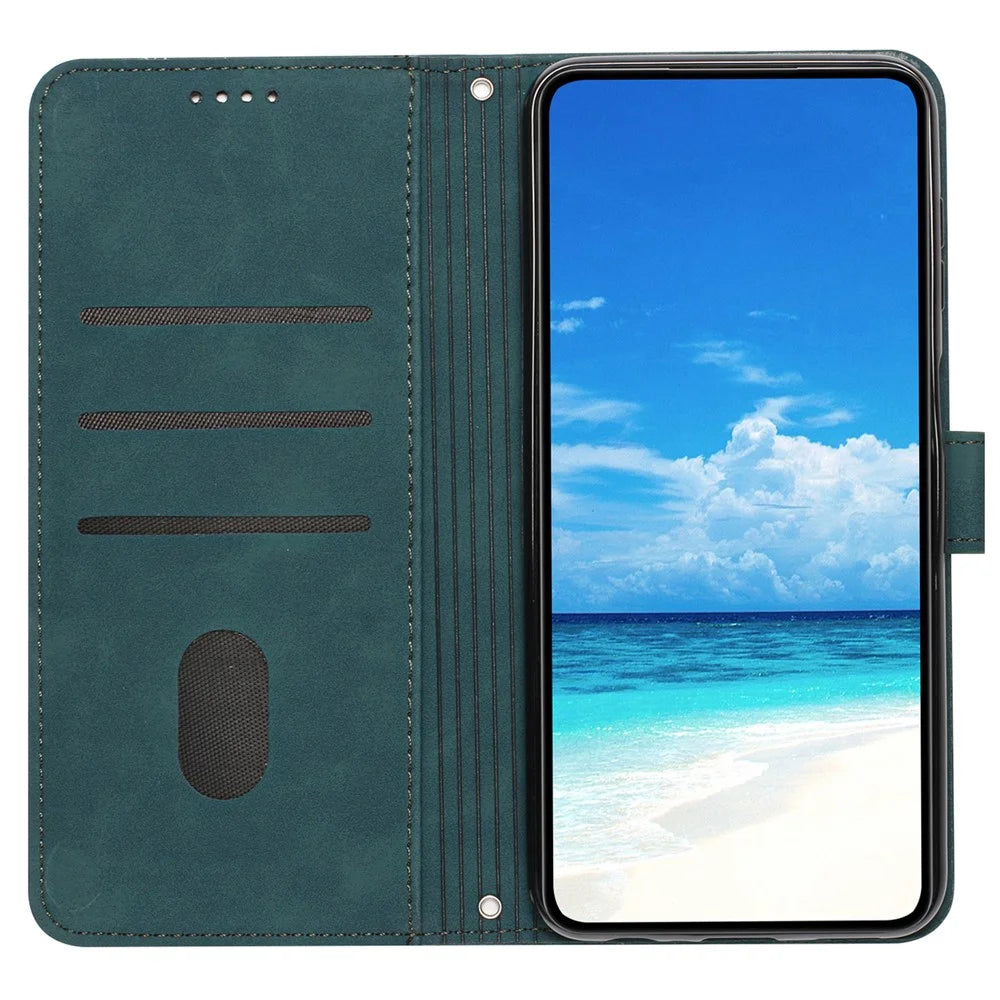 For Google Pixel 9a Case Viewing Stand PU Leather Phone Cover Imprinted Pattern - Green - 2