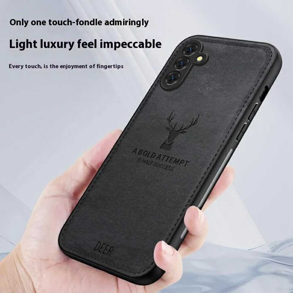 For Samsung Galaxy S25 Case Deer Pattern Cloth Texture PU Leather Hybrid Phone Cover - Grey - 4
