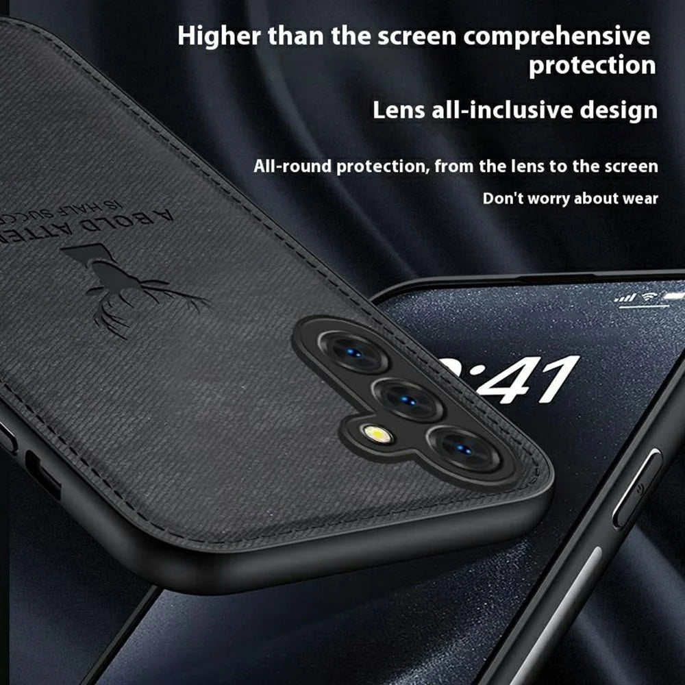 For Samsung Galaxy S25 Case Deer Pattern Cloth Texture PU Leather Hybrid Phone Cover - Grey - 5