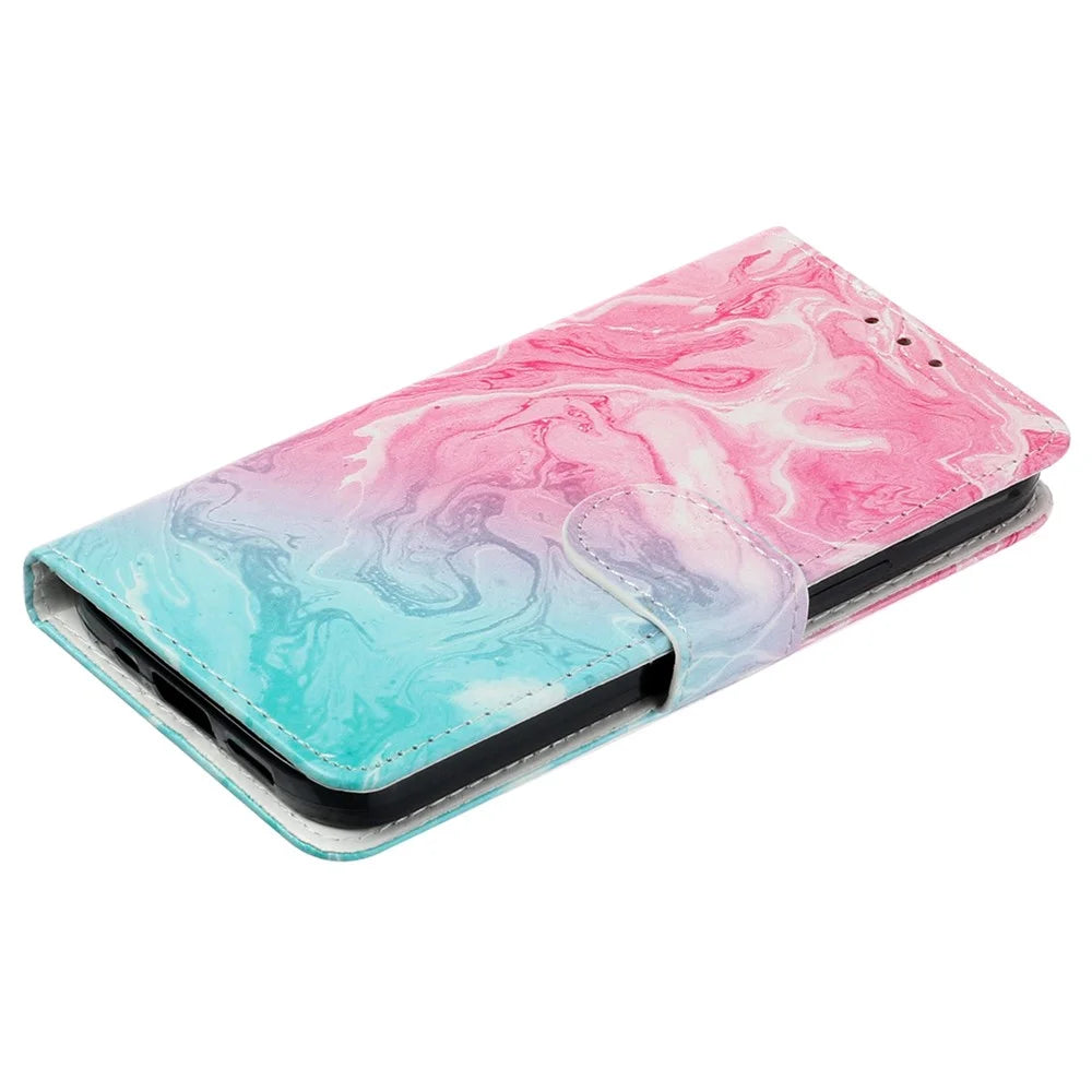 For Samsung Galaxy A18 5G / A18 4G / A17 5G / A17 4G / A26 5G Case Pattern PU Leather Flip Phone Cover - Pink Green Marble - 4