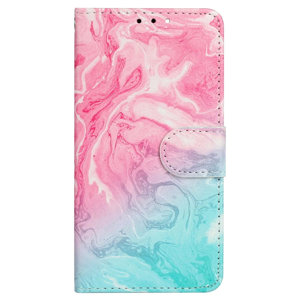 For Samsung Galaxy A18 5G / A18 4G / A17 5G / A17 4G / A26 5G Case Pattern PU Leather Flip Phone Cover - Pink Green Marble - 5