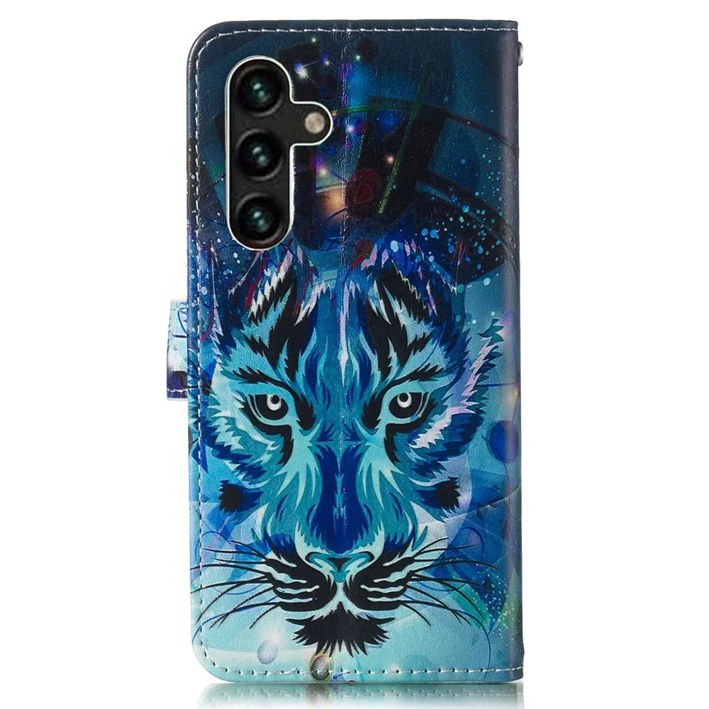 For Samsung Galaxy A56 5G Case Pattern Leather Wallet Phone Cover with Card Holder - Wolf - 6
