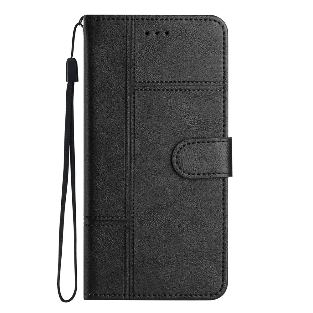 For Samsung Galaxy A56 5G Case Line Imprinted PU Leather Wallet Phone Cover - Black - 7