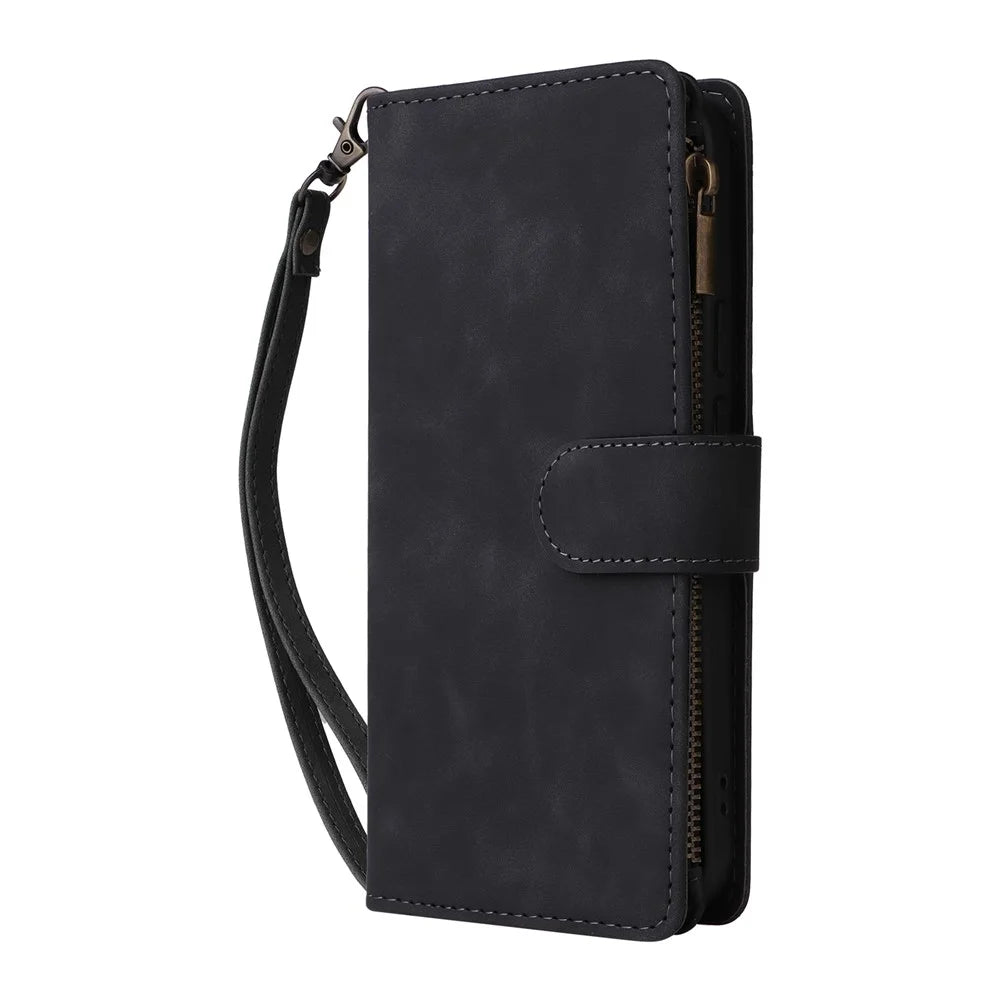 For Google Pixel 9 Pro / Pixel 9 Case Zipper Wallet Multiple Card Slots Leather Phone Cover - Black - 6