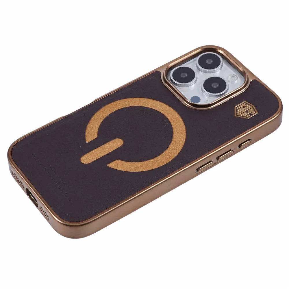 KIGC For iPhone 16 Pro Case Compatible with MagSafe Leather+PC+TPU Back Cover - Titanium Gold - 5