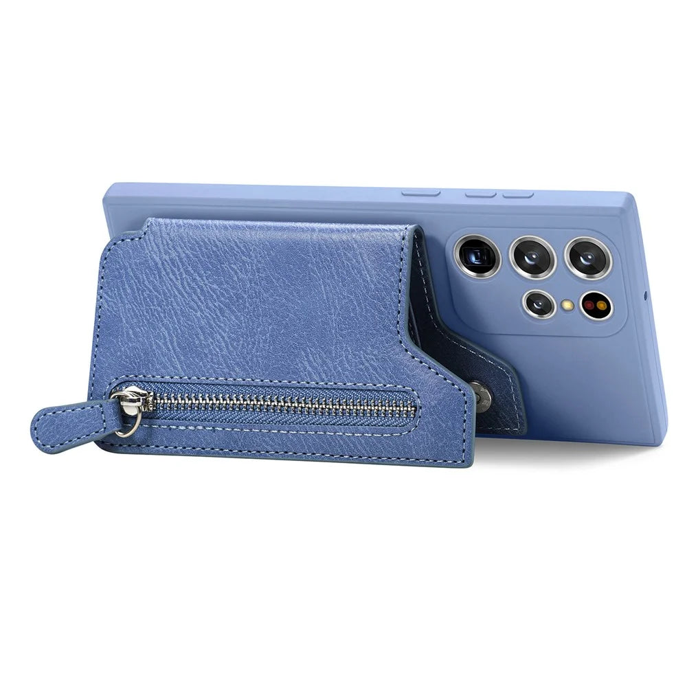 For Samsung Galaxy S25 Ultra Case PU Leather+TPU Phone Cover with Zipper Pocket Wallet - Blue - 3