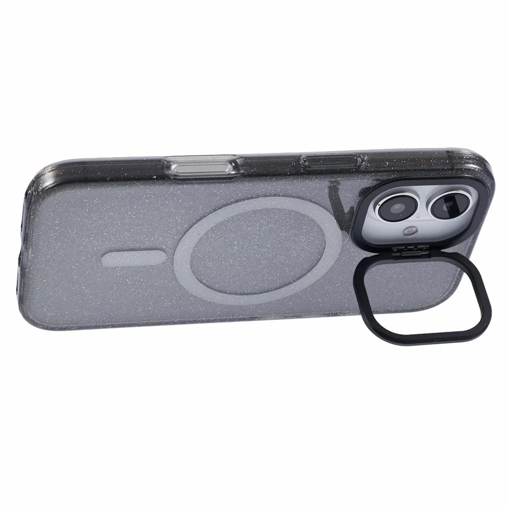 KIGC For iPhone 16 Case Compatible with MagSafe Epoxy Design Kickstand TPU+PC Phone Back Cover - Black - 5