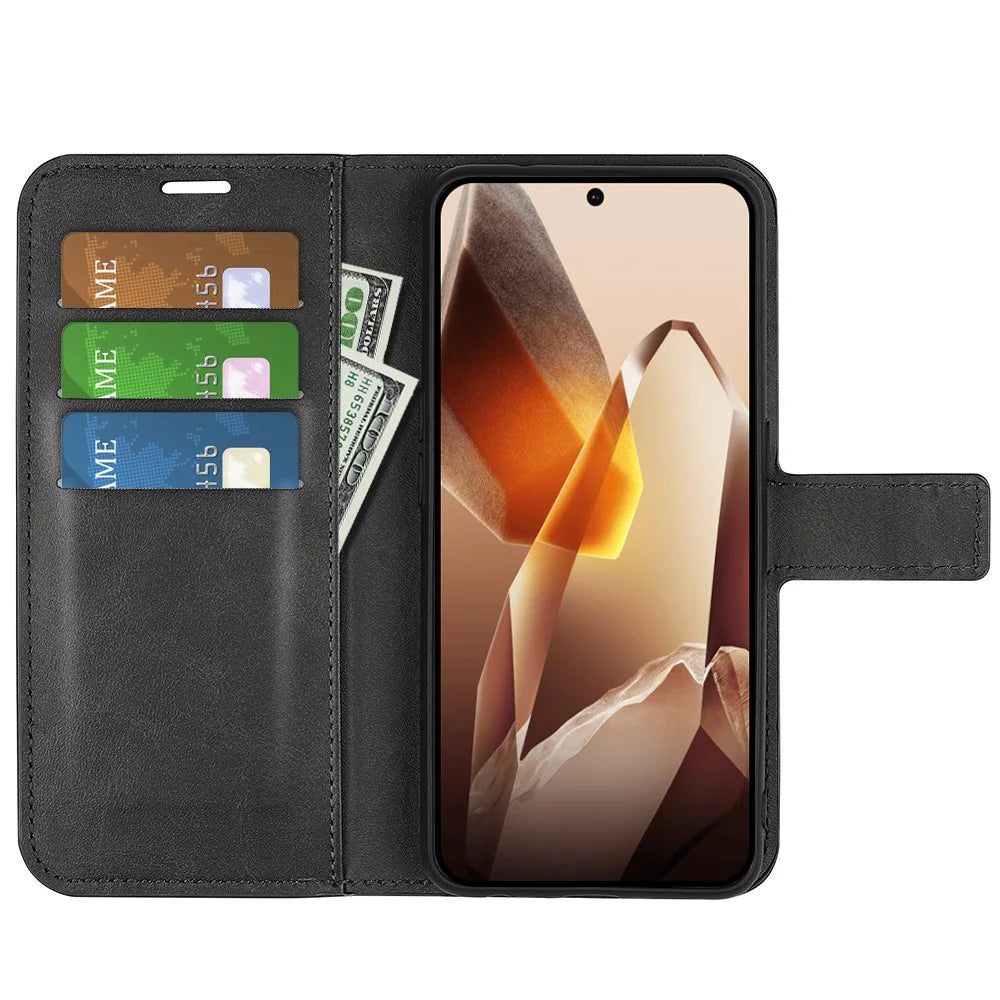 For OnePlus 13 Stand Case Anti-Scratch Calf Texture Leather Phone Cover - Black - 2