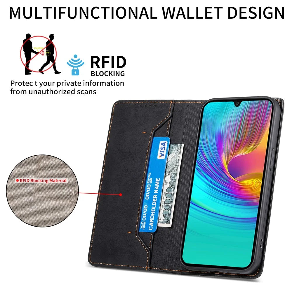 DF-05 For Samsung Galaxy A26 5G Wallet Case RFID Blocking PU Leather Phone Cover - Black - 2