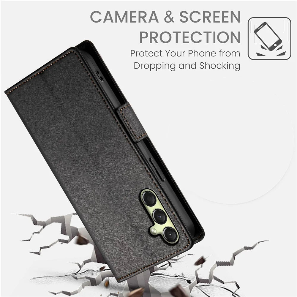 DF-010 For Samsung Galaxy A36 5G Stand Case PU Leather Wallet Phone Cover - Black - 7