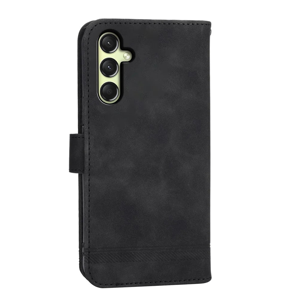 DIERFENG DF-03 For Samsung Galaxy A36 5G Leather Case Lines Imprint Wallet Phone Cover - Black - 7