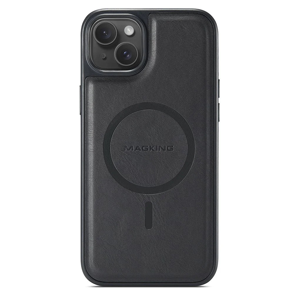 MAGKING K1 Series For iPhone 14 Magnetic Case PC+TPU+PU Leather Phone Cover - Black - 1