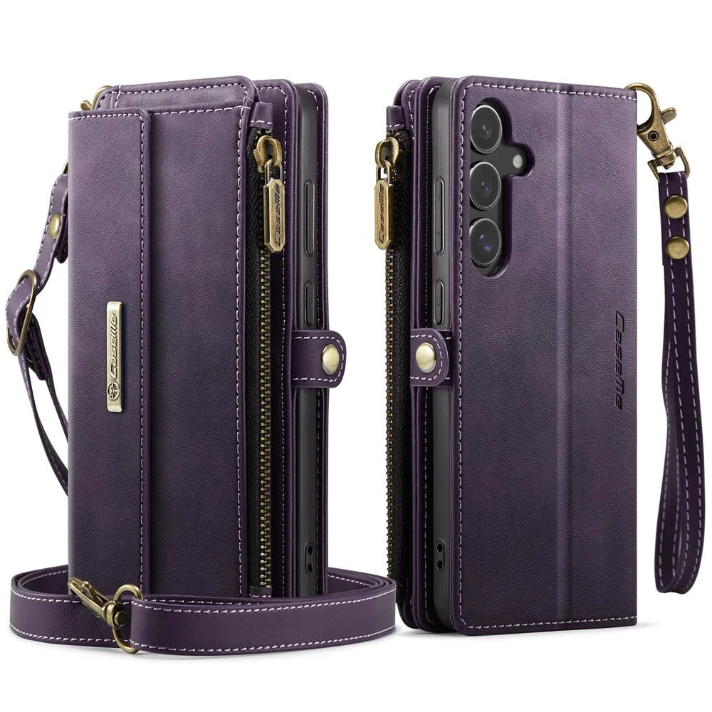 CASEME For Samsung Galaxy S24 Case  C39 RFID Blocking Zipper Wallet Stand Leather Cover with Strap - Purple - 2